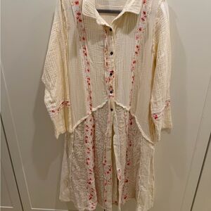 POL Cream Floral Lace Long Jacket Duster